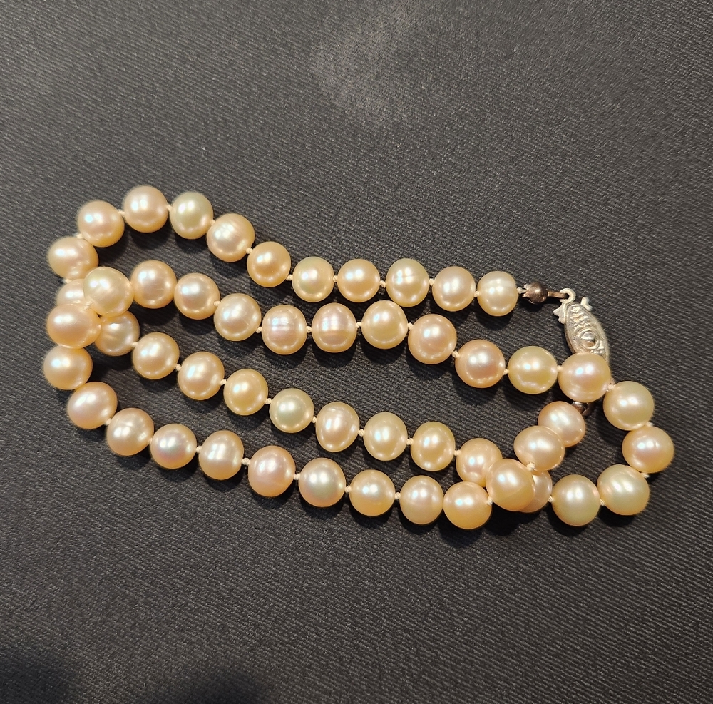 Classic Champagne Cultured Pearl Necklace - Women Jewelry 18"